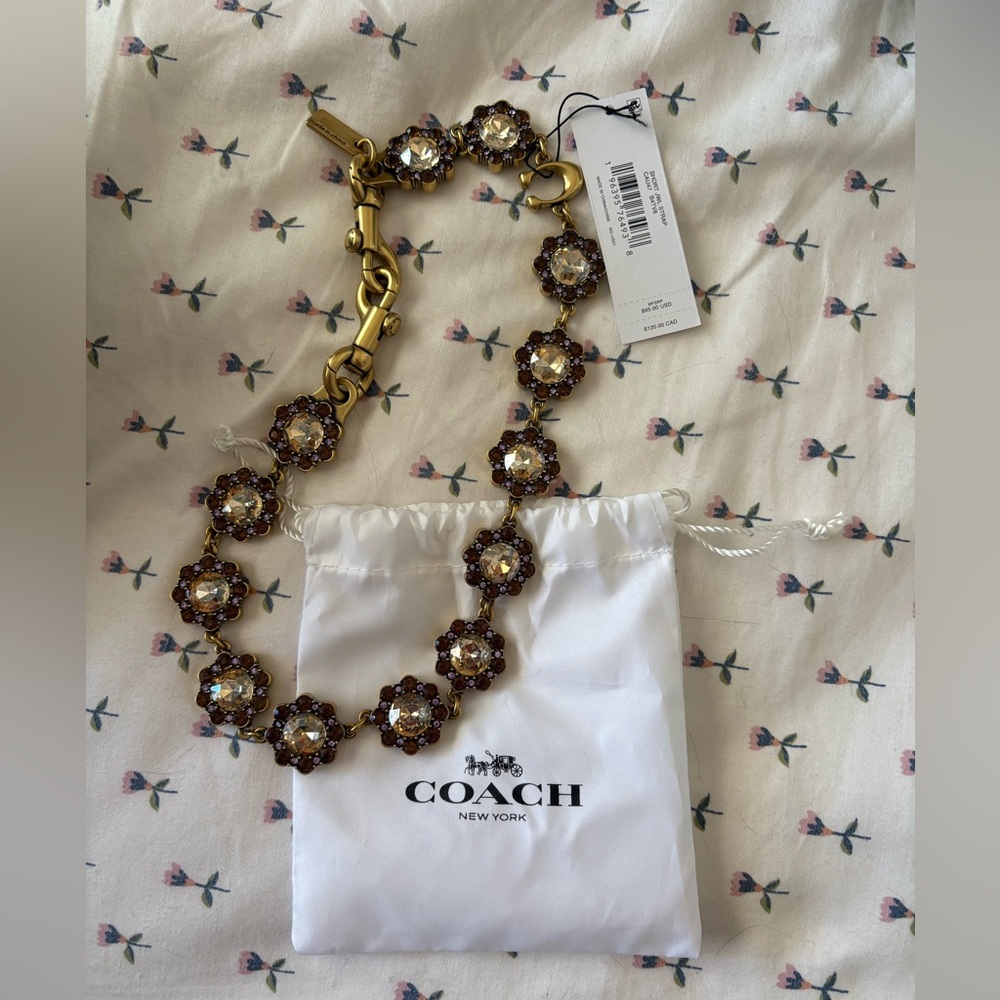Coach Gold and Brown Crystal Bag Strap